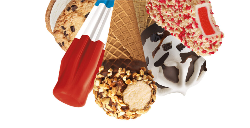 Blue bunny ice cream products against a white background in Norman.