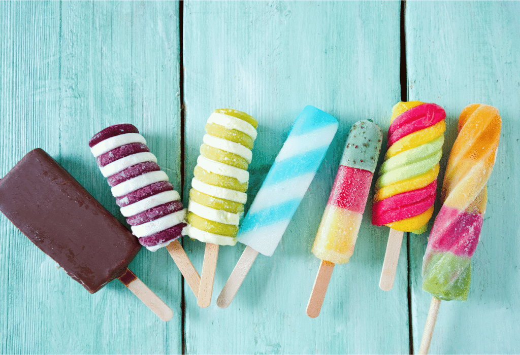 A variety of ice creams products and popsicles