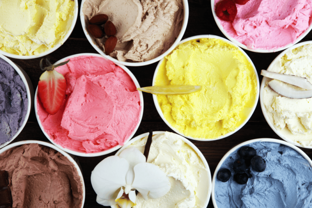 A variety of ice cream flavors